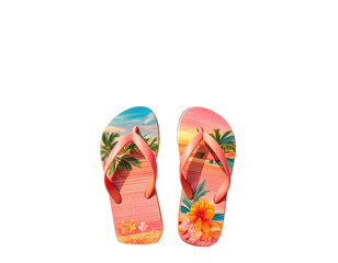 Tropical themed flip-flops on a black background