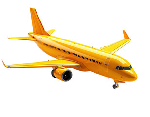 Sunny yellow airplane in-flight angle view against black background