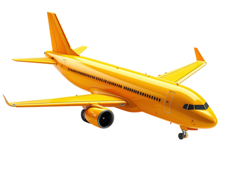 Sunny yellow airplane in-flight angle view against black background