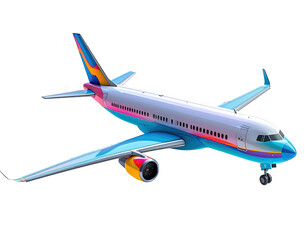 Colorful plane against black, side view, wings outspread