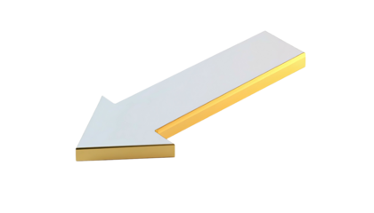 Golden edged white arrow pointing downwards