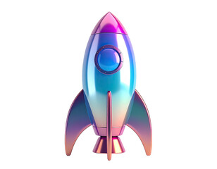 Iridescent rocket ship on black background