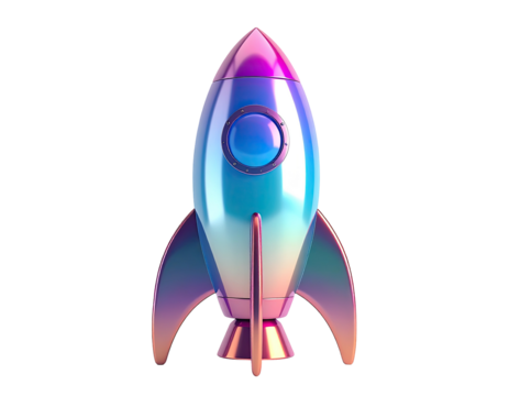 Iridescent rocket ship on black background