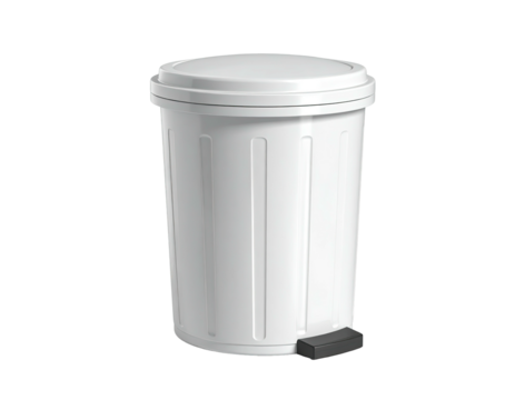 Isolated white waste bin with foot pedal on a black background