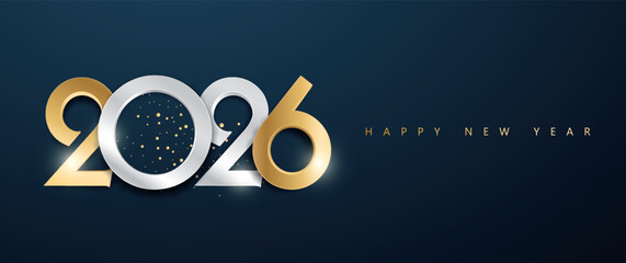 Happy new year 2026 luxury background design with golden and silver numbers. creative vector for banner, poster, celebration.	
