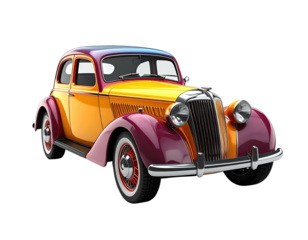 Classic two-tone coupe with curved fenders, gleaming chrome details