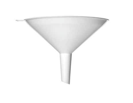 White funnel isolated on black background with drop shadow