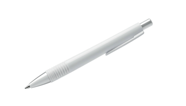 White plastic ballpoint pen, angled on a dark background