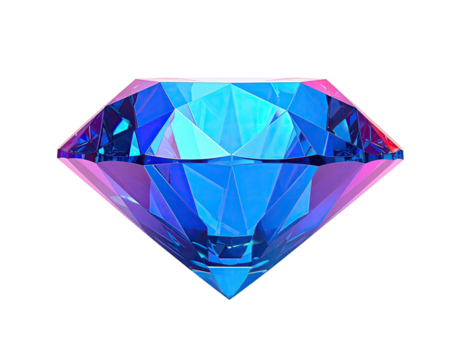 Vivid, multi-faceted diamond gem, blue with pink reflection