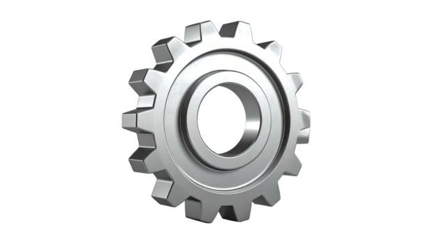 Silver gear with concentric circles on black background
