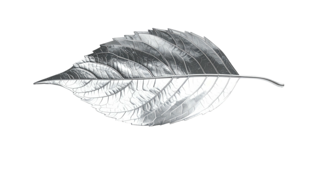 Silver leaf; intricate veins detail against black backdrop