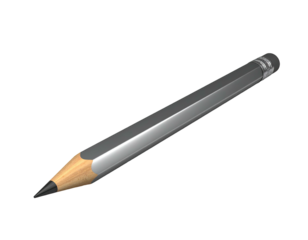 Gray pencil with sharpened tip, angled on black background