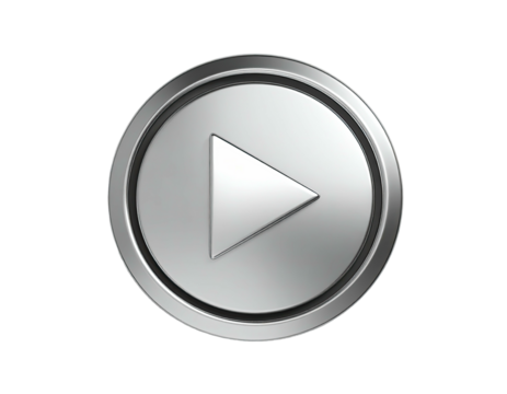 Shiny metal play button with a subtle circular gradient