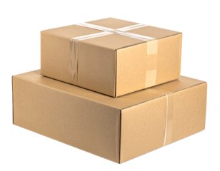 Cardboard Shipping Box with Labels Isolated on White Background