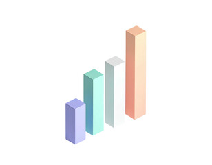 Rising bar graph, pastel colors, isometric, on a black background
