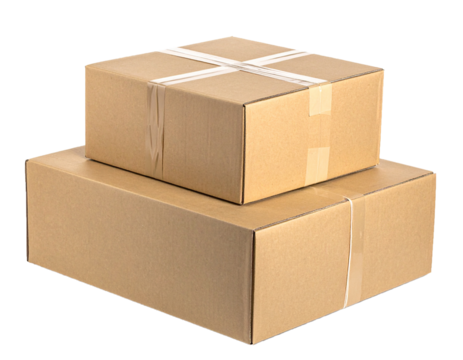 Cardboard Shipping Box with Labels Isolated on White Background