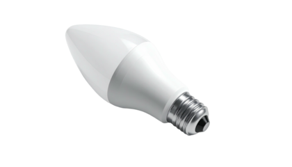 An LED bulb with white plastic casing and metal base
