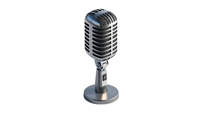 Shiny chrome microphone on a dark, solid-color background