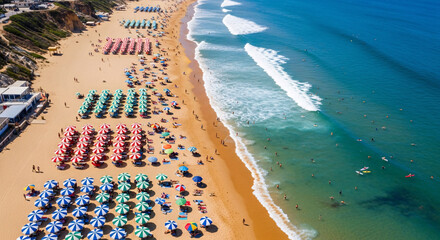 Colorful Umbrellas on Sunny Beach by the Ocean
