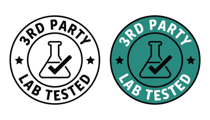 Two Circular Icons One Black and White One Teal Showing a Flask With Checkmark and Text 3rd Party Lab Tested © Tania