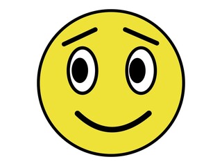 Yellow happy smiley face emoji on white background. 