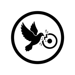 Disarmament Victory. Silhouette of a dove destroying the atomic core, advocating for a ban on nuclear tests and promoting global security