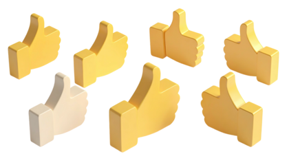 Seven thumbs-up icons, one silver, six gold, on black