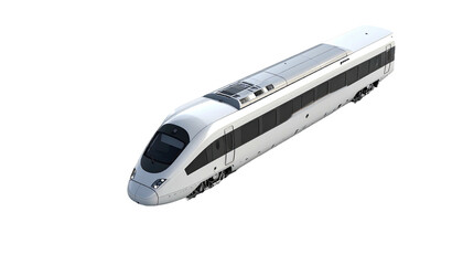 Sleek, modern white passenger train angled on a black background