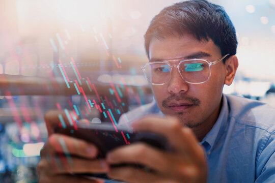 A man is looking at his phone with a frown on his face - Powered by Adobe