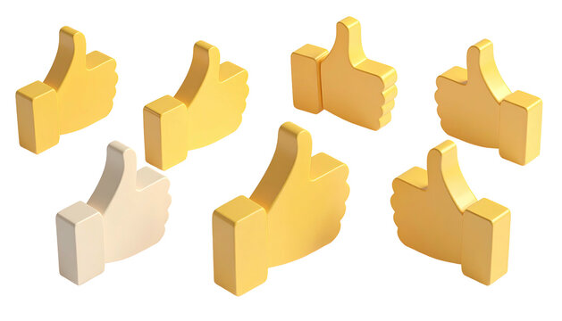 Seven thumbs-up icons, one silver, six gold, on black