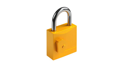 Yellow padlock, chrome shackle, isolated against black backdrop