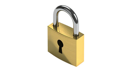 Golden padlock with a shiny silver shackle