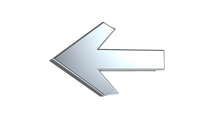 Silver, shadowed arrow pointing left against solid black backdrop