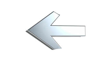 Silver, shadowed arrow pointing left against solid black backdrop