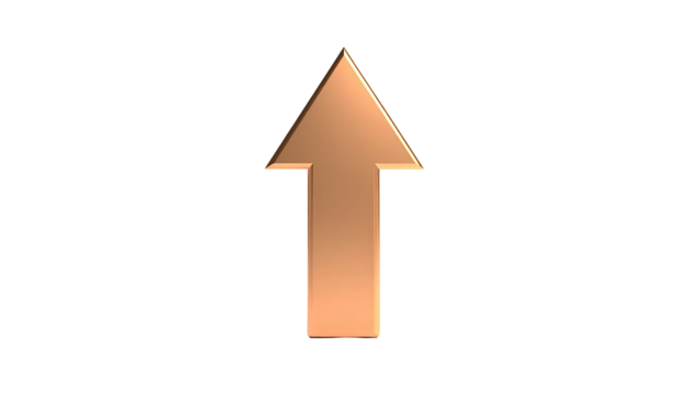 Bronzed arrow pointing up on a black background