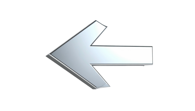 Silver, shadowed arrow pointing left against solid black backdrop