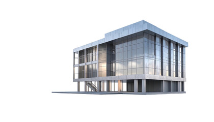 Modern geometric glass building on black background