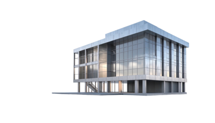 Modern geometric glass building on black background