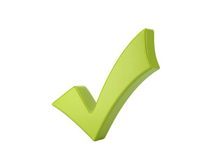 Lime green 3D check mark isolated on a black background