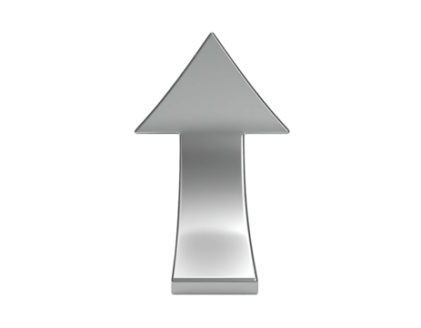 Shiny metallic gray arrow points upwards on black