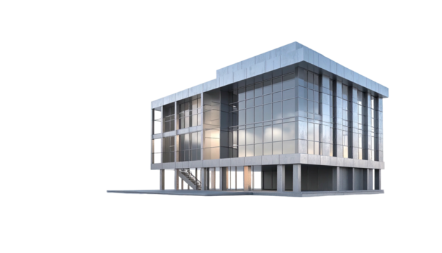 Modern geometric glass building on black background