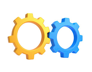 Interlocked yellow and blue gears on a black background