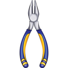 Detailed Illustration Of Blue And Yellow Gripping Pliers With Metal Jaws And Transparent Background