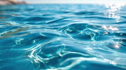 A clear, shimmering surface of water with gentle waves, reflecting light and creating a tranquil, serene atmosphere.