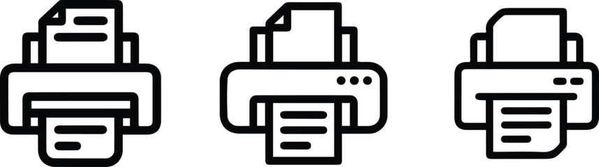 Computer Printer and Document Printing Icons Set. Printing Machine Icons with Paper Output