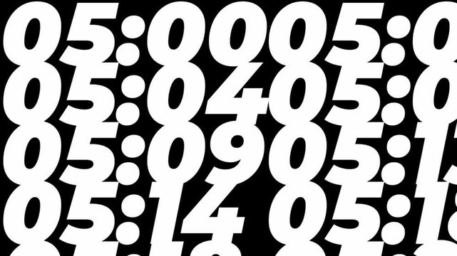big large stylish font number of animation of 1 minute 60 second counter timer, artistic full page duplicated digital stopwatch clock time with delay in dark black background.
