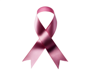 A single pink ribbon symbol of breast cancer awareness isolated on transparent background