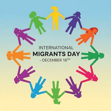 Diverse children holding hands in a circle celebrating International Migrants Day diversity unity