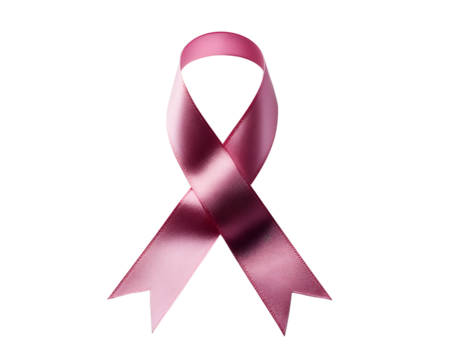 A single pink ribbon symbol of breast cancer awareness isolated on transparent background - Powered by Adobe