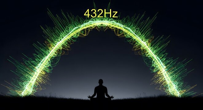 Meditating Silhouette with Energetic 432 Hz Frequency Visual Rep